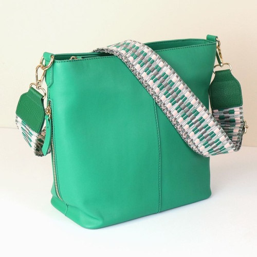 Emerald Green Vegan Leather Shoulder Bag with Olive & Silver Strap by Peace of Mind
